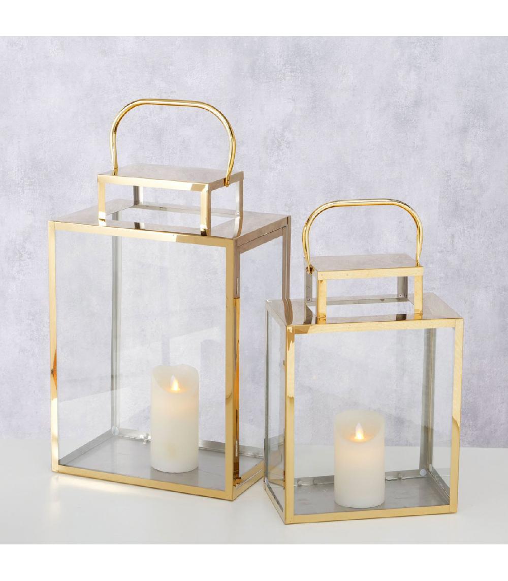 Wadiga Set De 2 Lanternes En Métal Doré Et Verre 20x30x46cm