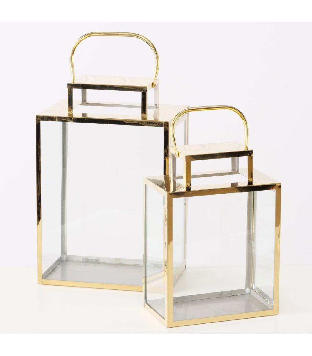 Wadiga Set De 2 Lanternes En Métal Doré Et Verre 20x30x46cm