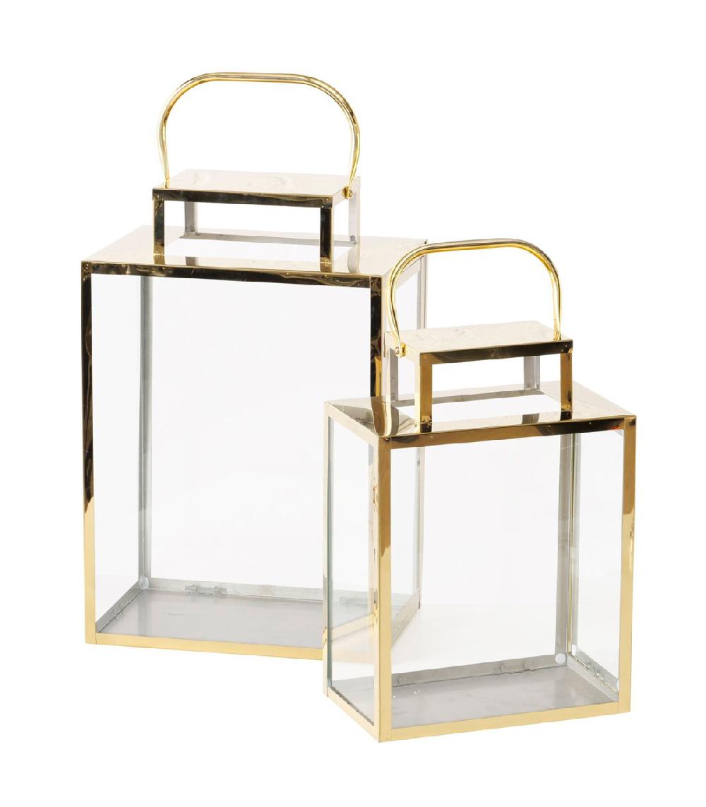 wadiga Set de 2 lanternes en métal doré et verre 20x30x46cm