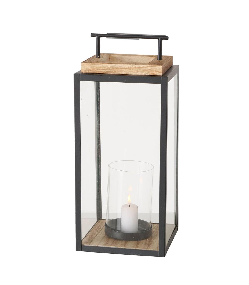 Wadiga Set De 2 Lanternes En Métal Noir Et Bois 20x20x45cm