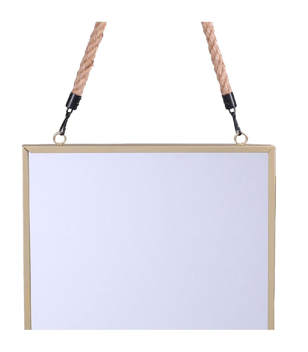 Wadiga Set De 2 Miroirs Carrés Suspendus Corde Noir Et Doré - 30x30cm