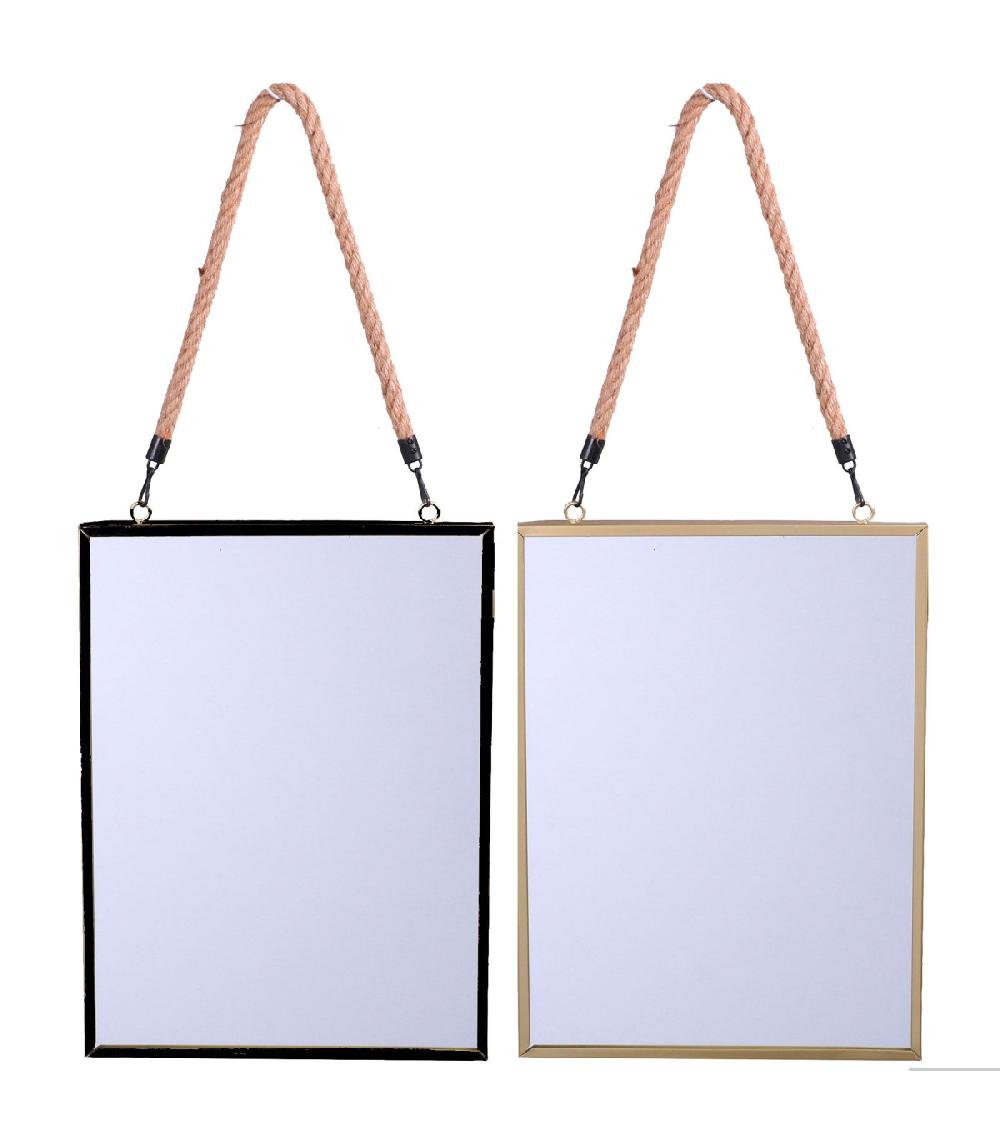 wadiga Set de 2 miroirs rectangulaires suspendus corde noir et doré - 40x30cm