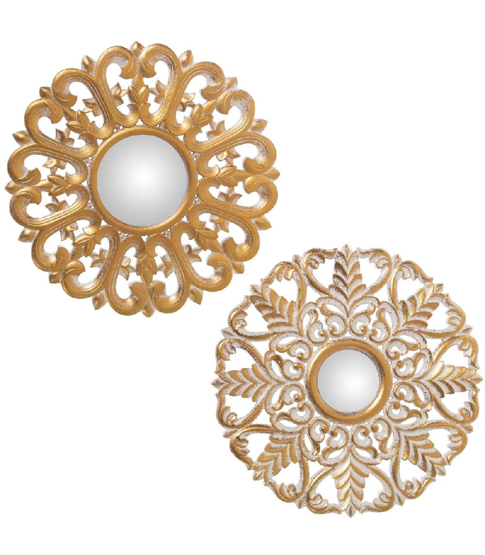 wadiga Set de 2 miroirs ronds en bois doré 40x40x1.5cm
