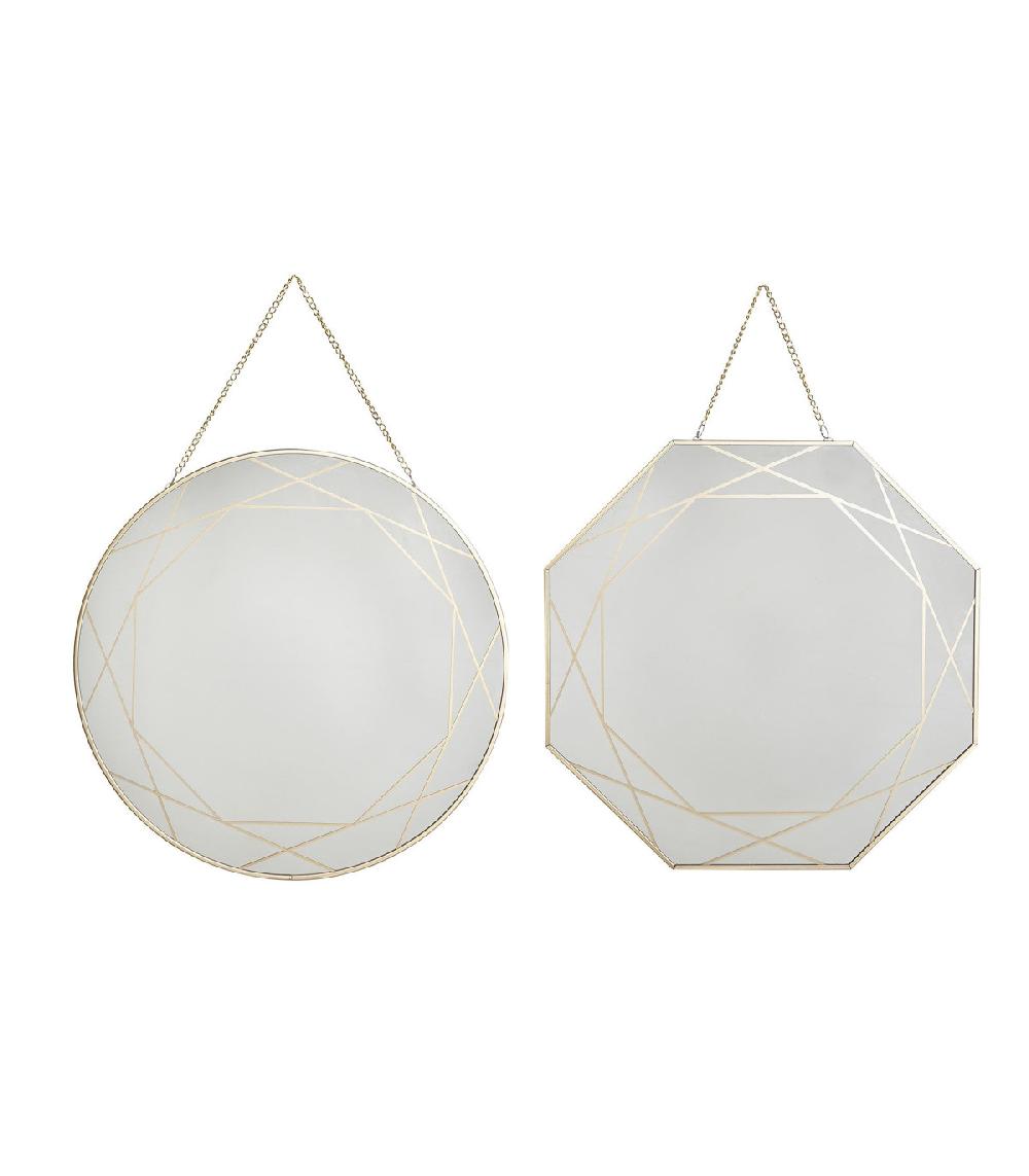 wadiga Set de 2 miroirs Suspendus Chainette Métal Doré - diamètre 29cm