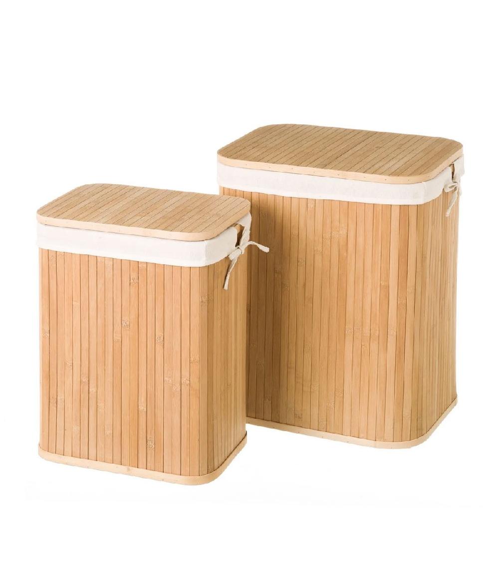 wadiga Set de 2 Paniers à Linge Rectangulaires Bambou Intérieur Tissu