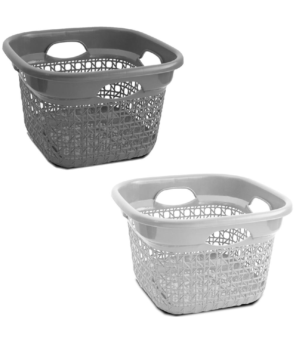 wadiga Set de 2 paniers carrés buanderie plastique blanc et gris 45L