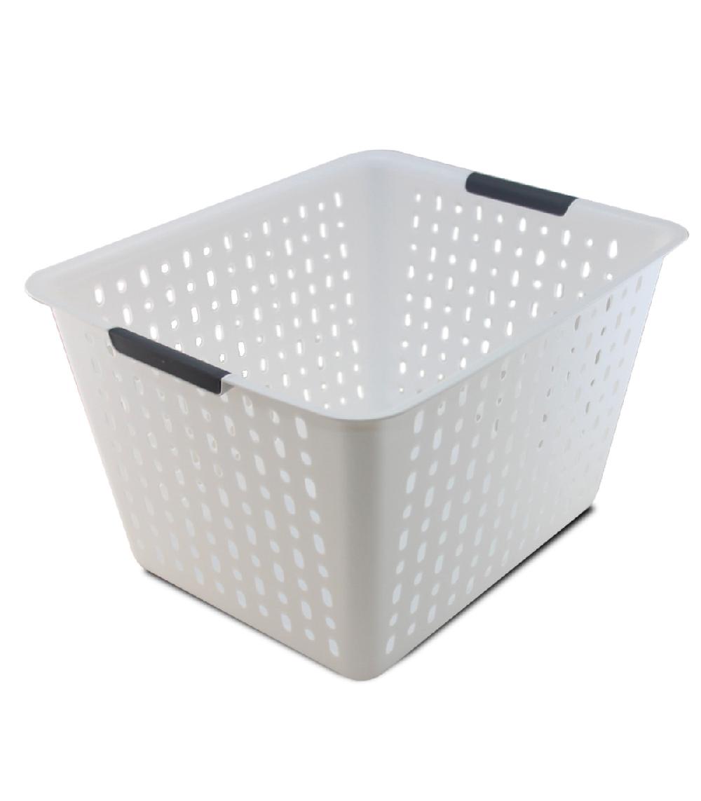Wadiga Set De 2 Paniers Rectangulaires Buanderie Plastique Blanc Et Gris