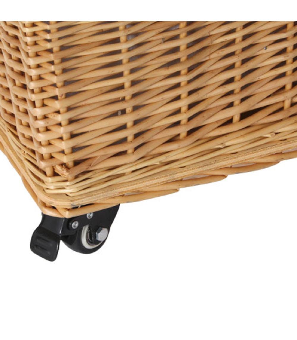 Wadiga Set De 2 Paniers Tressés En Osier Sur Roulettes 48x33x43cm