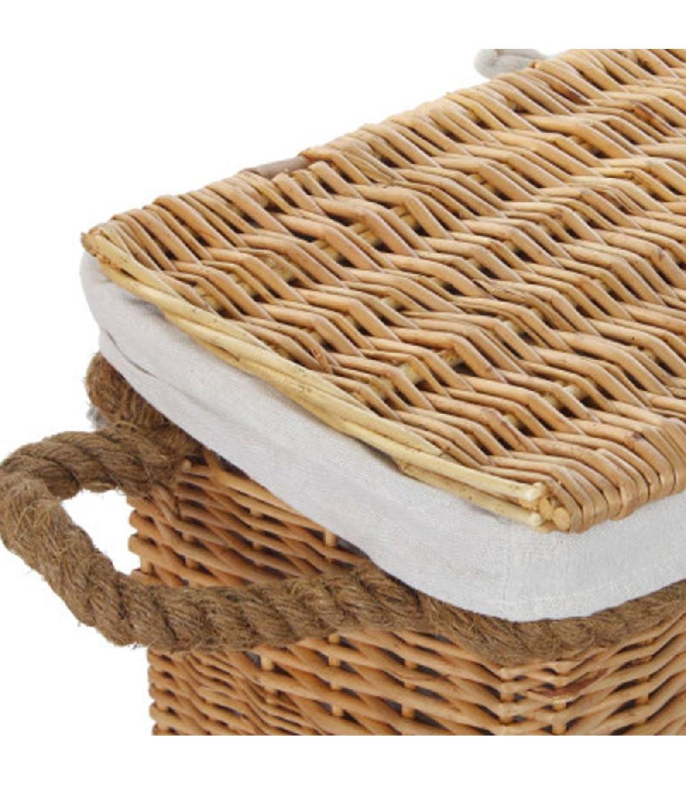 Wadiga Set De 2 Paniers Tressés En Osier Sur Roulettes 48x33x43cm