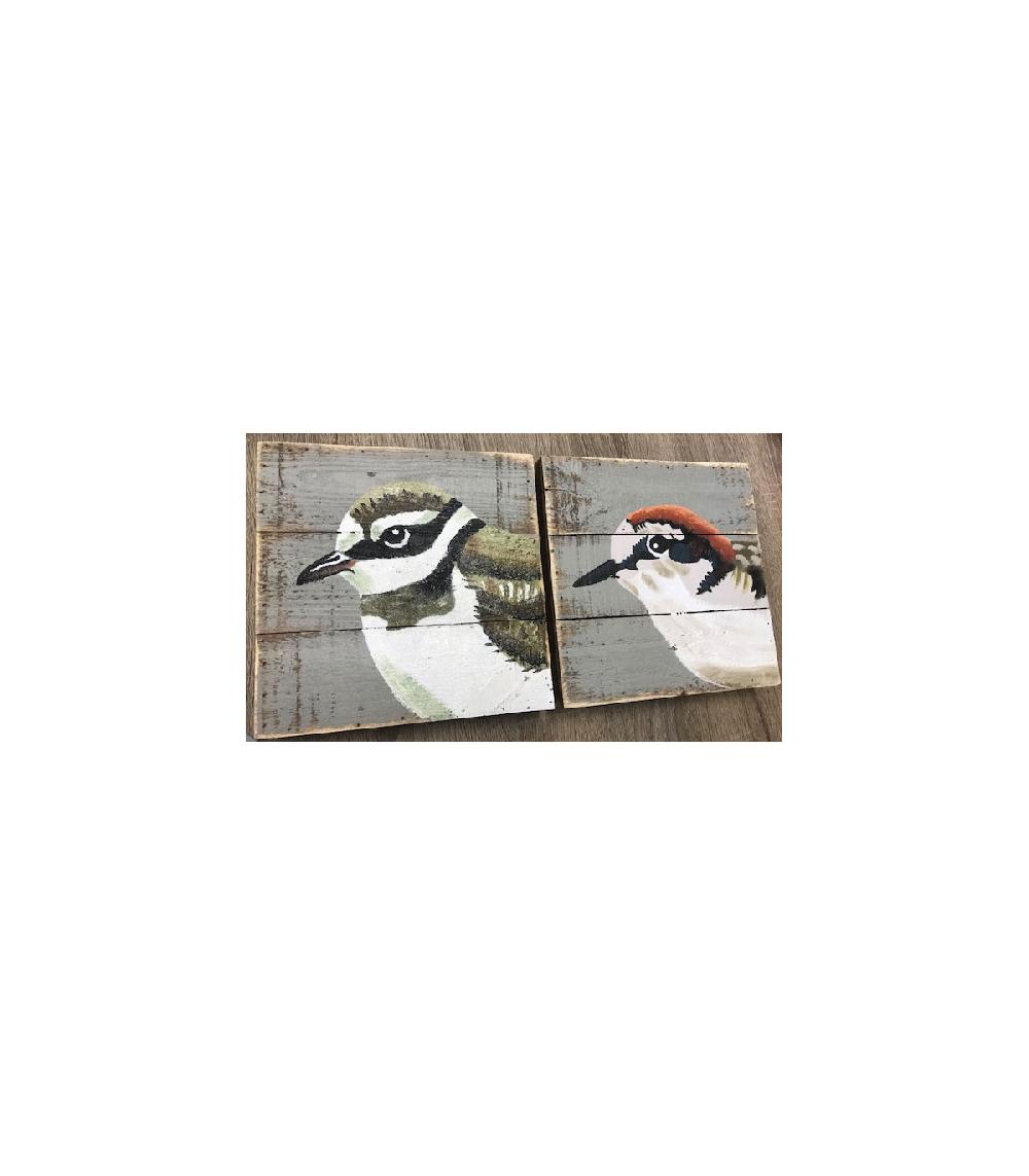 Wadiga Set De 2 Peintures Sur Panneaux Bois Oiseaux - 20x20cm