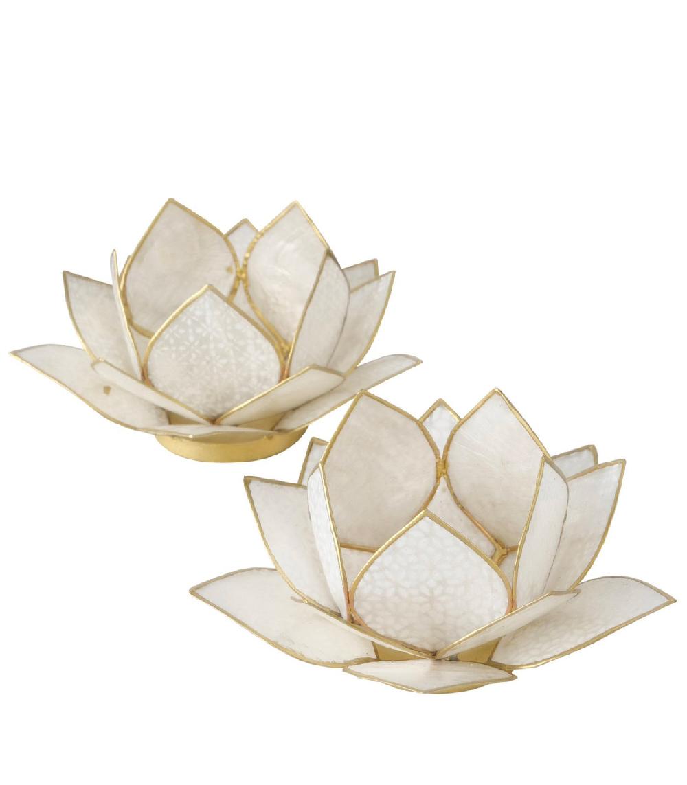 wadiga Set de 2 photophores métal doré et nacre nénuphar blanc 15x15x7.5cm