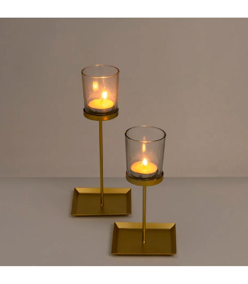 Wadiga Set De 2 Photophores Sur Pieds En Verre Et Métal Doré