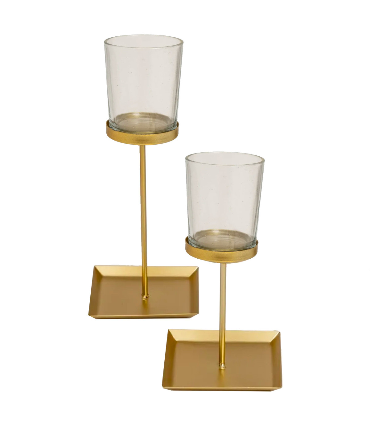 wadiga Set de 2 photophores sur pieds en verre et métal doré