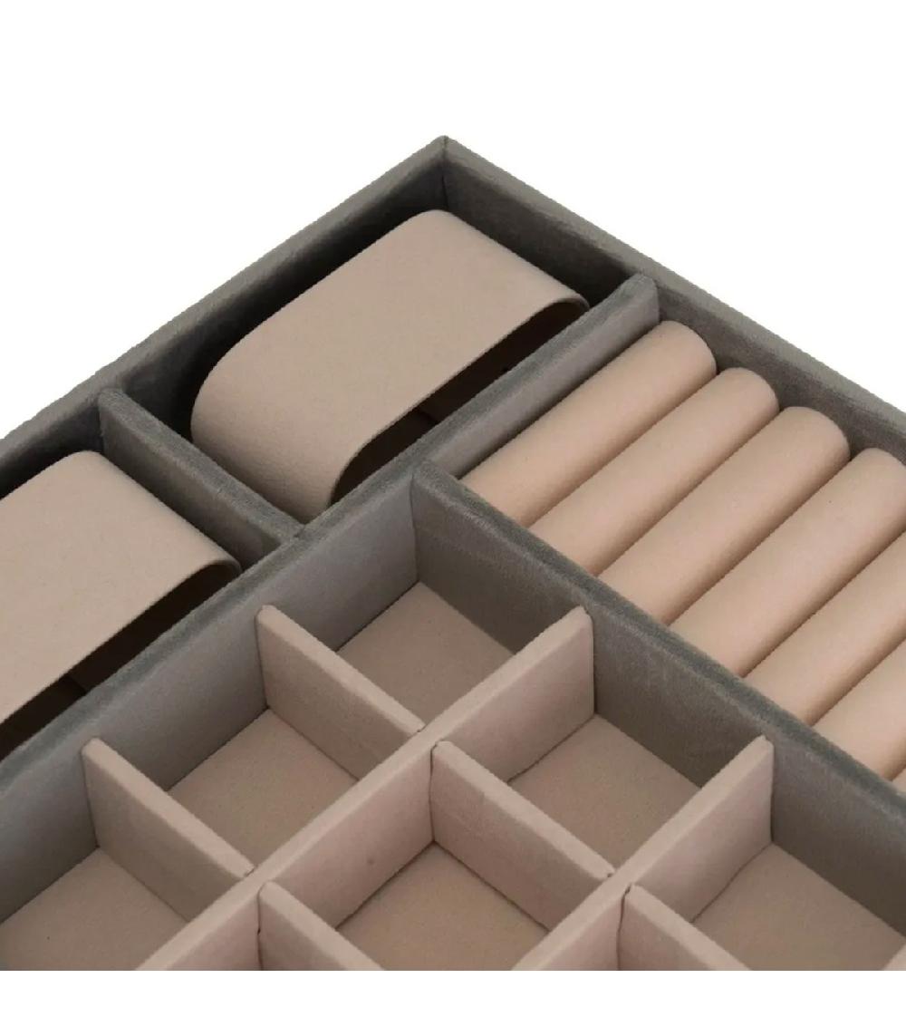 Wadiga Set De 2 Plateaux à Bijoux Velours Beige Et Gris 30x20x4cm