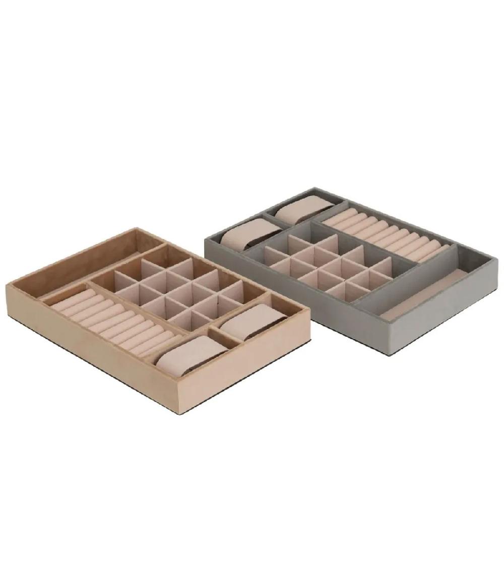 wadiga Set de 2 plateaux à bijoux velours beige et gris 30x20x4cm