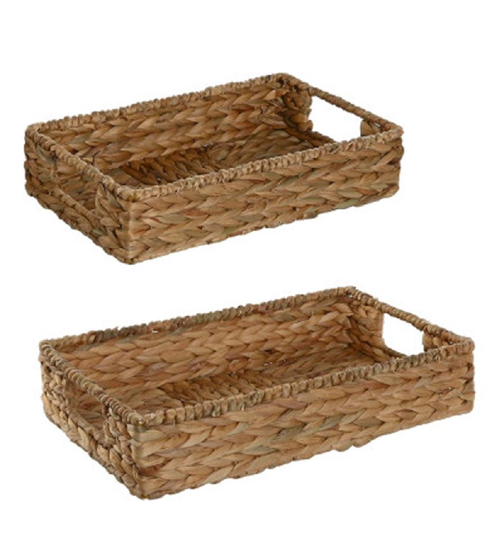 wadiga Set de 2 plateaux de service en jacinthe d'eau tressée 40x26x9cm