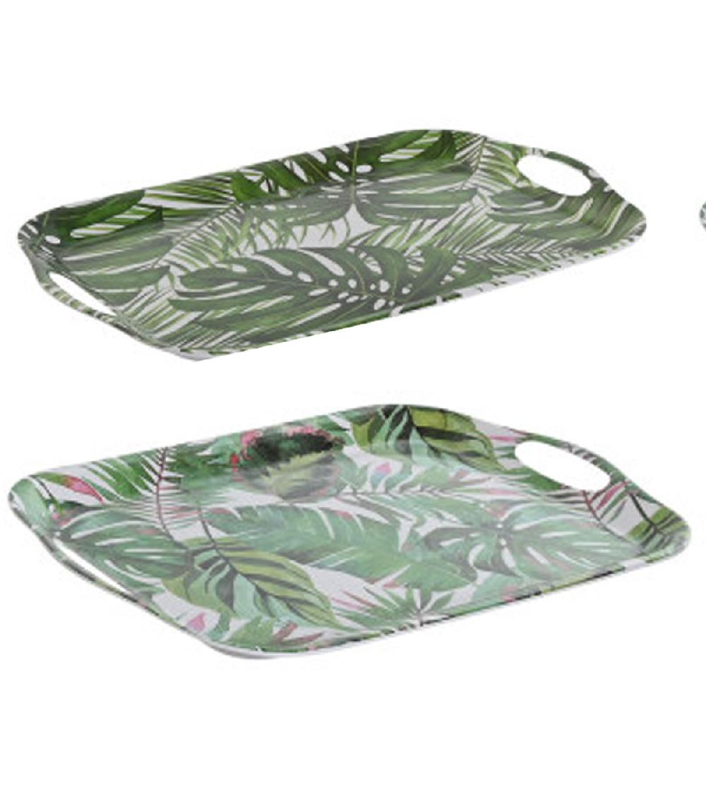 Wadiga Set De 2 Plateaux De Service Mélaminé Feuilles 40.5x29x2.5cm