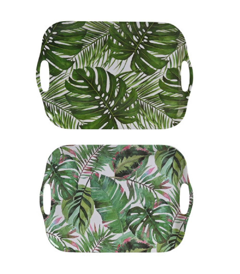 wadiga Set de 2 plateaux de service mélaminé feuilles 40.5x29x2.5cm