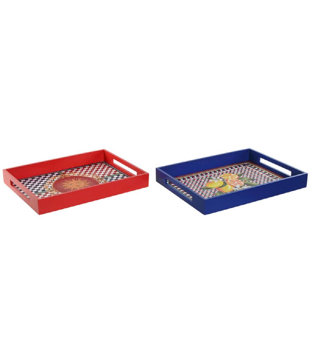 Wadiga Set De 2 Plateaux De Service Multicolores Citrons 40x30x5cm
