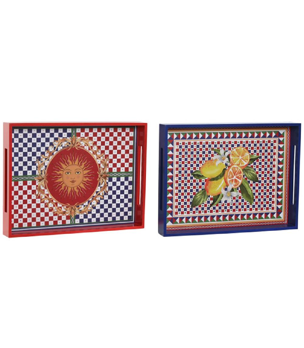 wadiga Set de 2 plateaux de service multicolores citrons 40x30x5cm