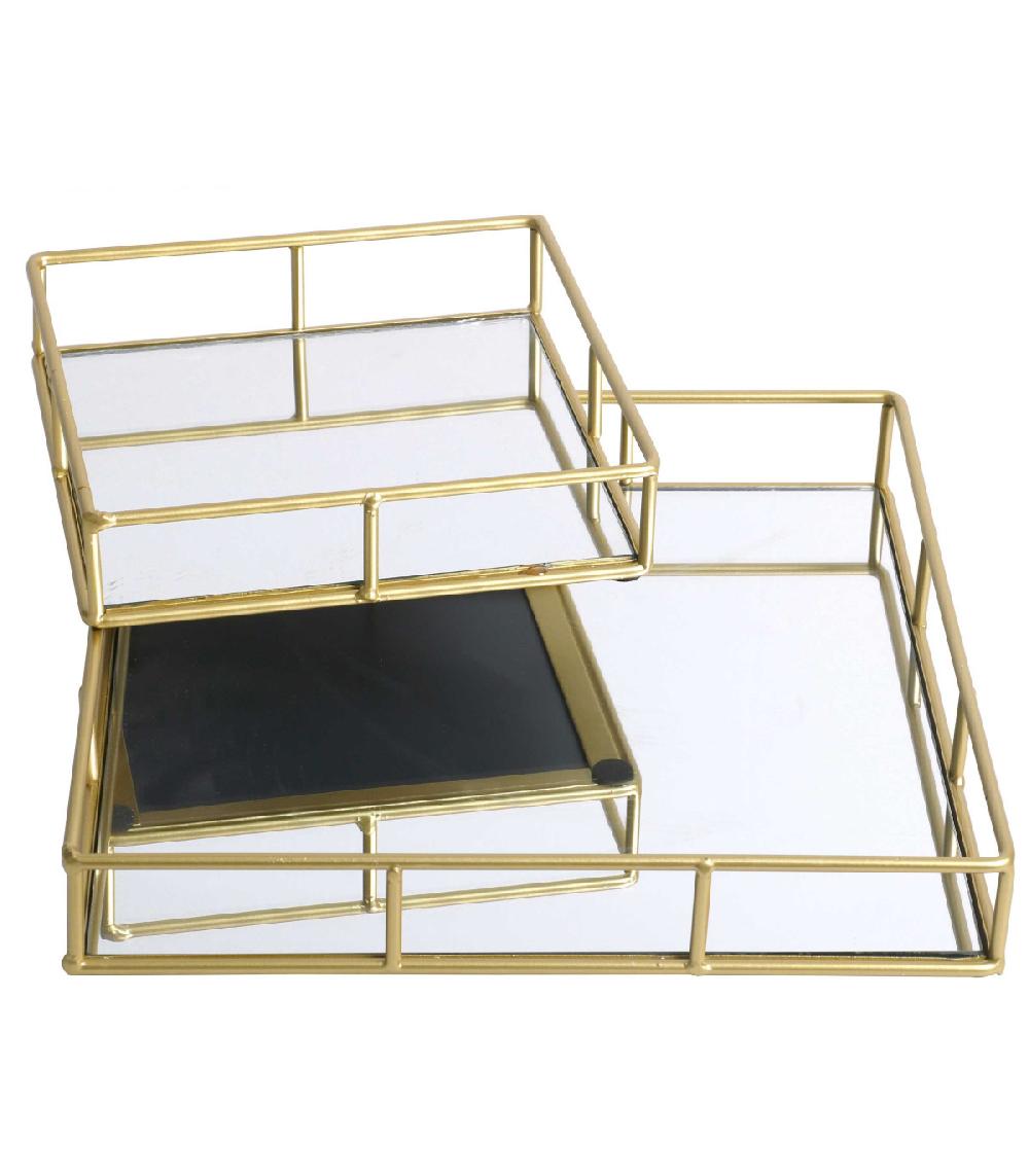 wadiga Set de 2 Plateaux en Métal Doré et Miroir Carrés - 30x30X5cm