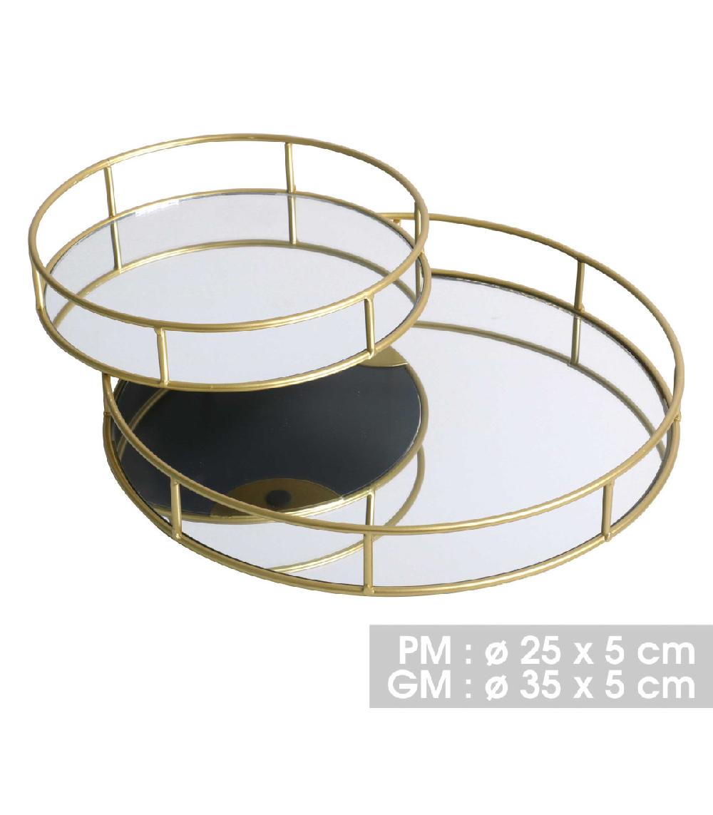 Wadiga Set De 2 Plateaux En Métal Doré Et Miroir Ronds