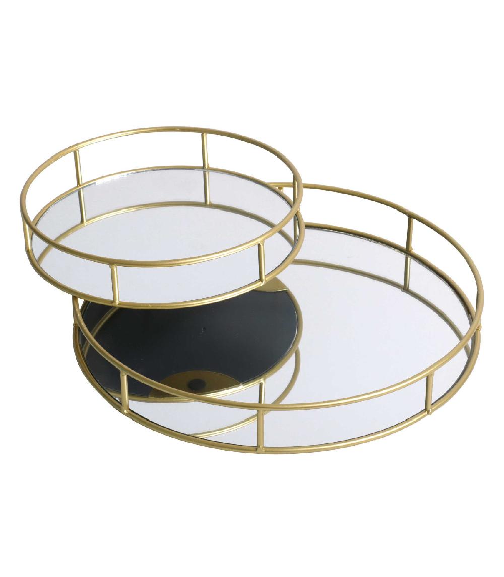 wadiga Set de 2 Plateaux en Métal Doré et Miroir Ronds