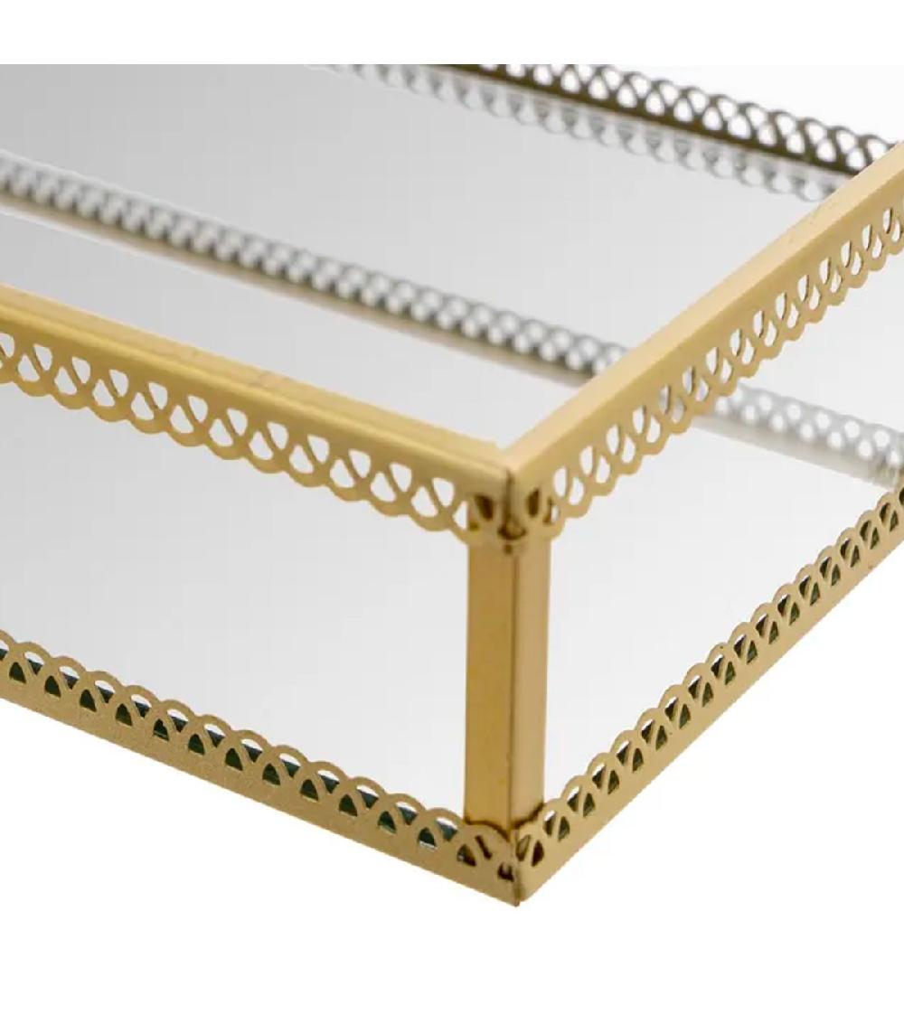 Wadiga Set De 2 Plateaux Pour Bijoux Métal Doré Verre Et Miroir 24x14x4cm
