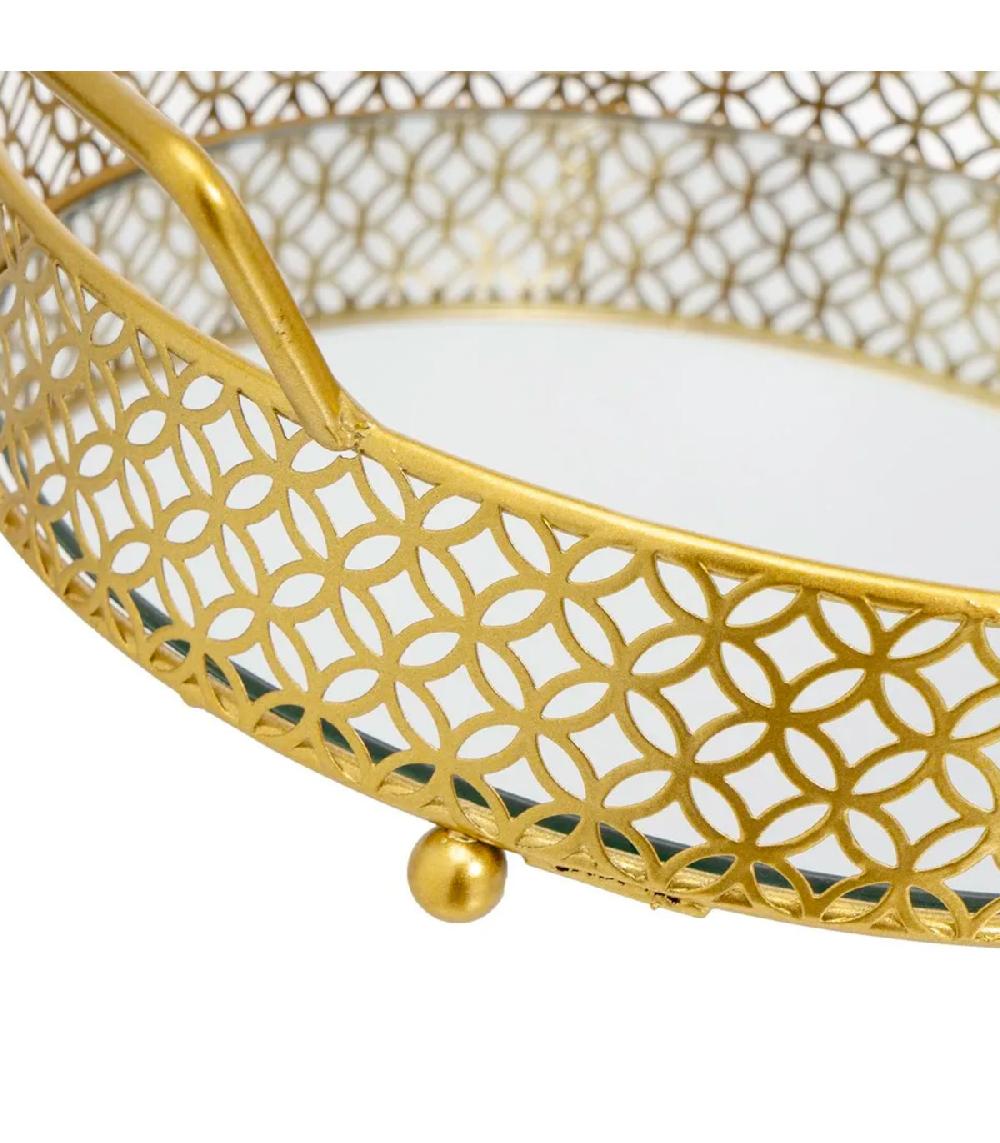 Wadiga Set De 2 Plateaux Ronds En Métal Doré Et Miroirs