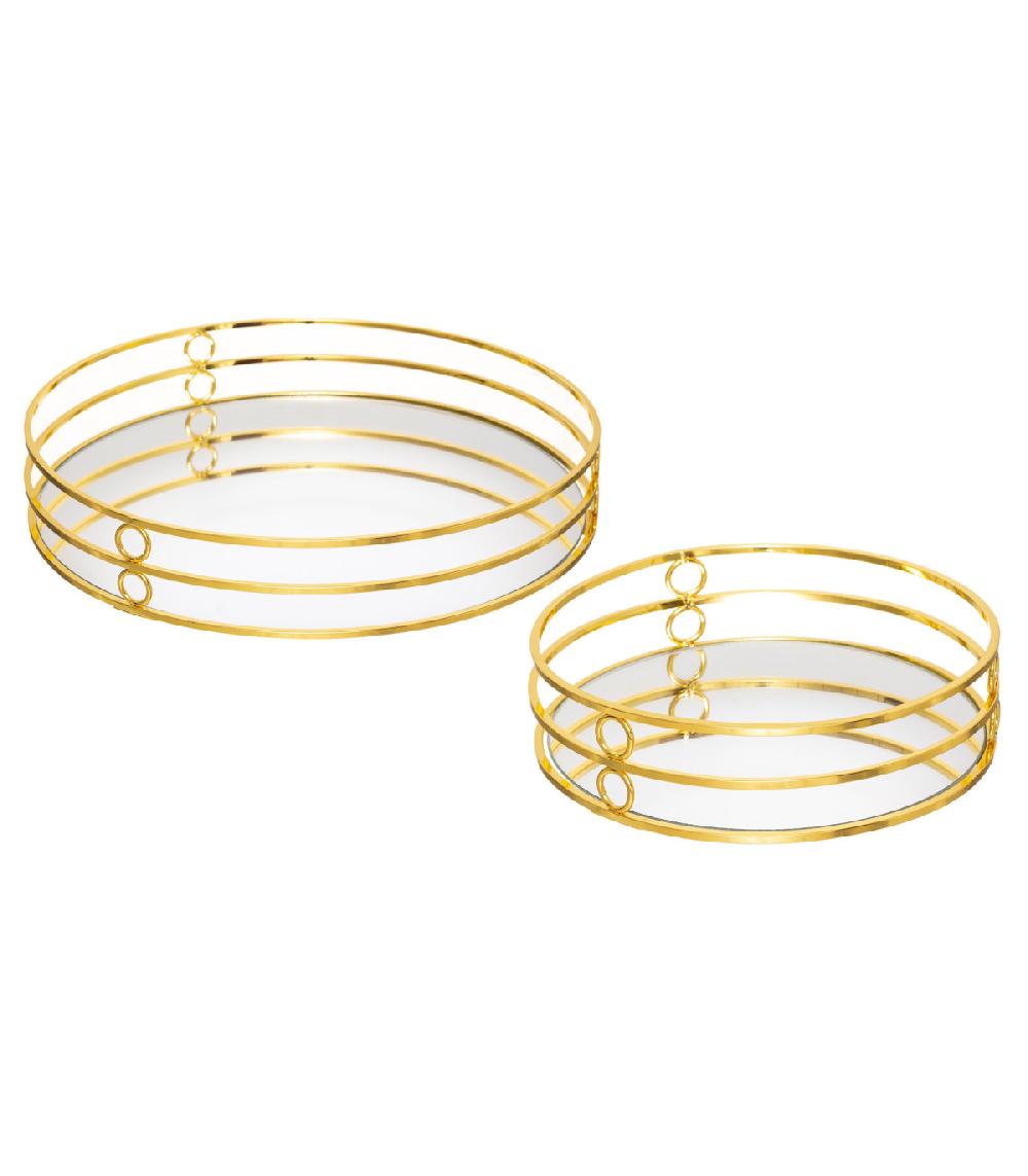 wadiga Set de 2 plateaux ronds en métal doré et miroirs 30x30x3.7cm