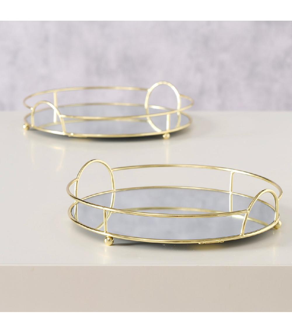 Wadiga Set De 2 Plateaux Ronds En Métal Doré Et Miroirs