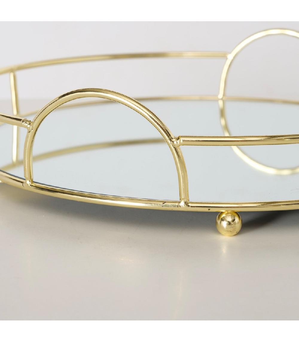 Wadiga Set De 2 Plateaux Ronds En Métal Doré Et Miroirs