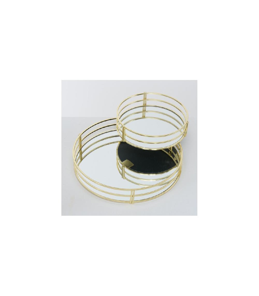Wadiga Set De 2 Plateaux Ronds En Métal Doré Et Miroirs