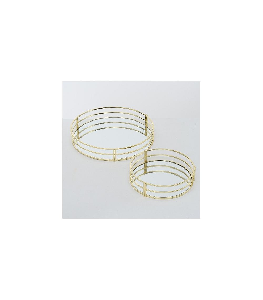 Wadiga Set De 2 Plateaux Ronds En Métal Doré Et Miroirs