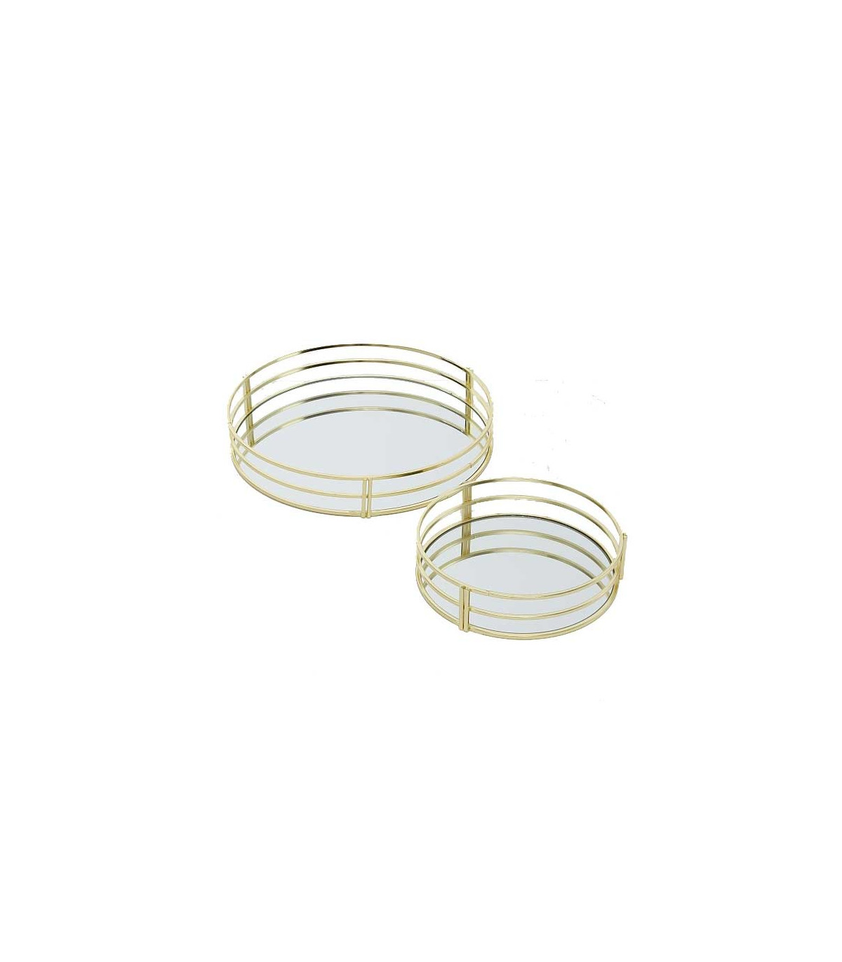 wadiga Set de 2 Plateaux Ronds en Métal Doré et Miroirs