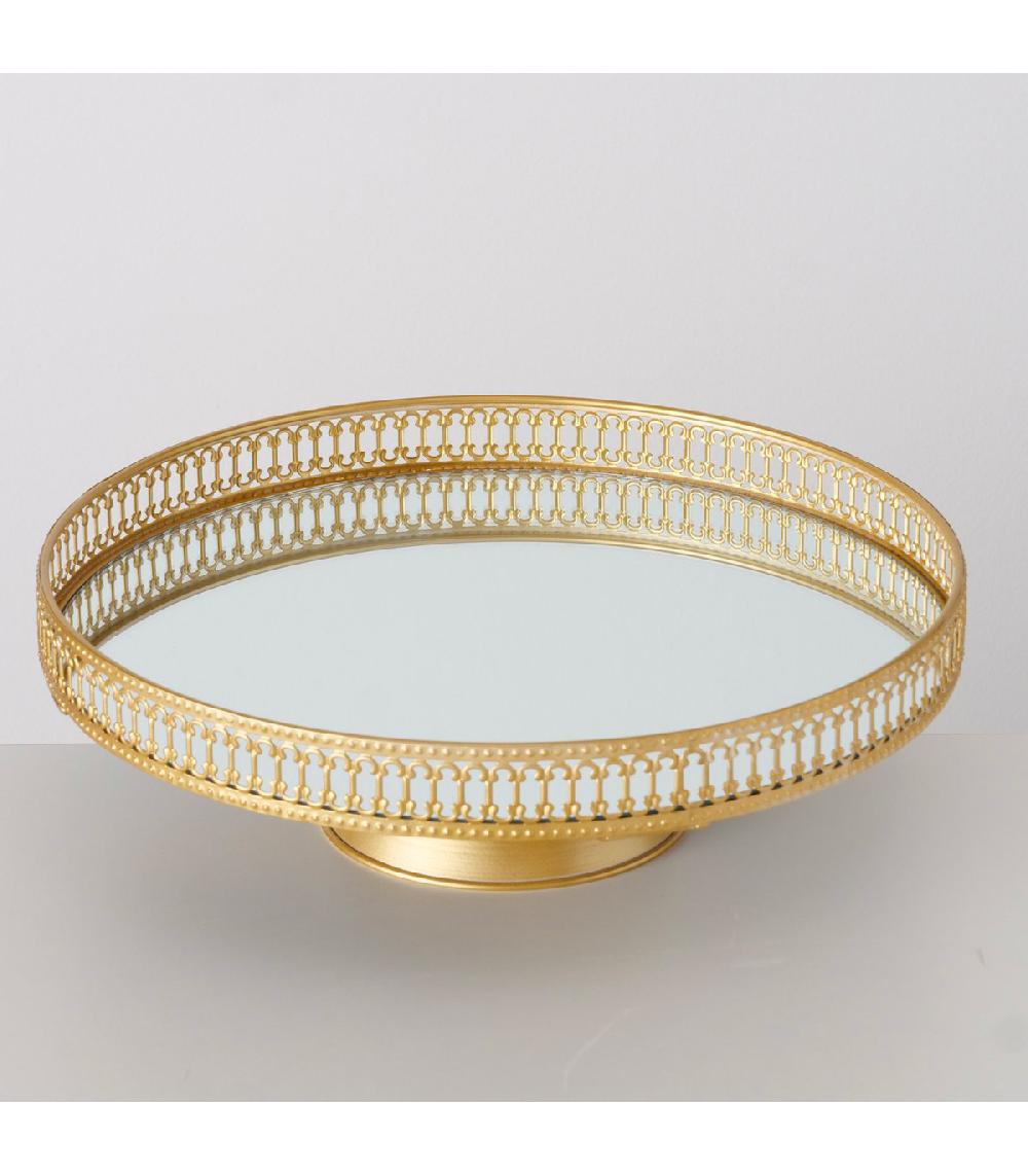 Wadiga Set De 2 Plateaux Ronds Sur Pieds En Métal Doré Et Miroirs