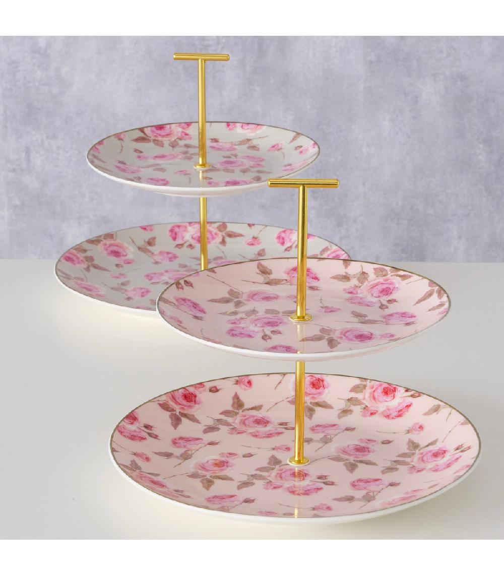 Wadiga Set De 2 Plats De Présentation 2 étages En Céramique Fleurs