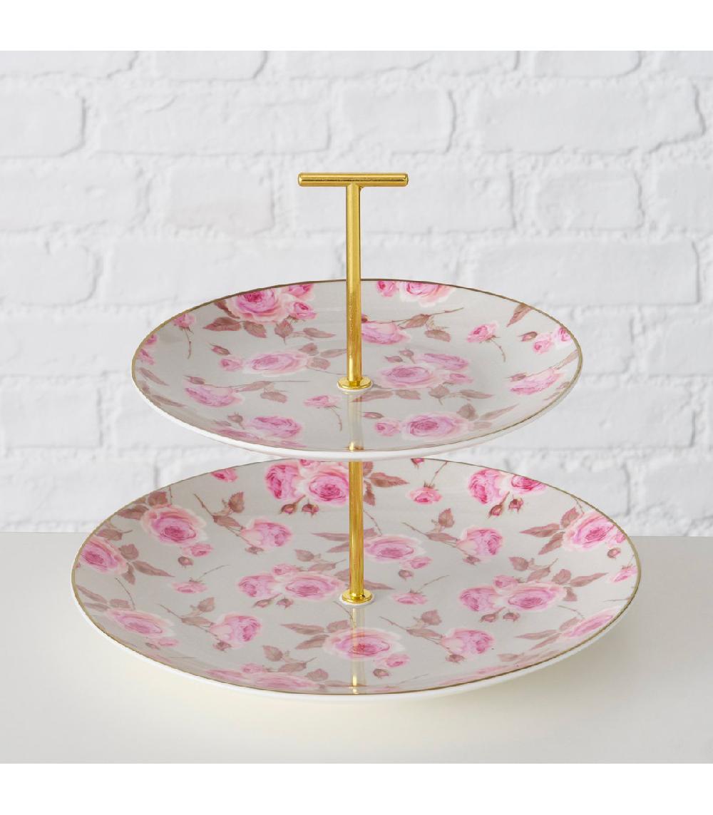 Wadiga Set De 2 Plats De Présentation 2 étages En Céramique Fleurs
