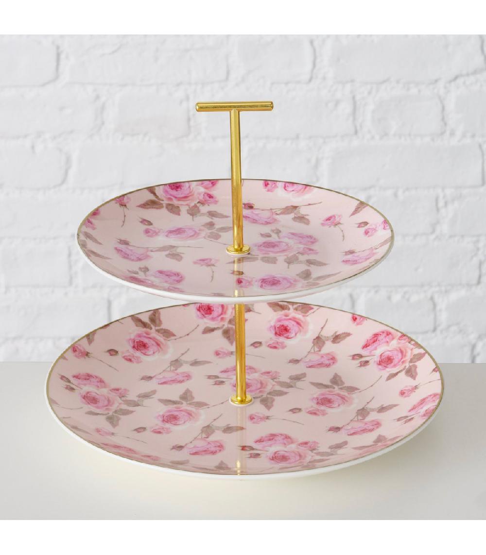 Wadiga Set De 2 Plats De Présentation 2 étages En Céramique Fleurs