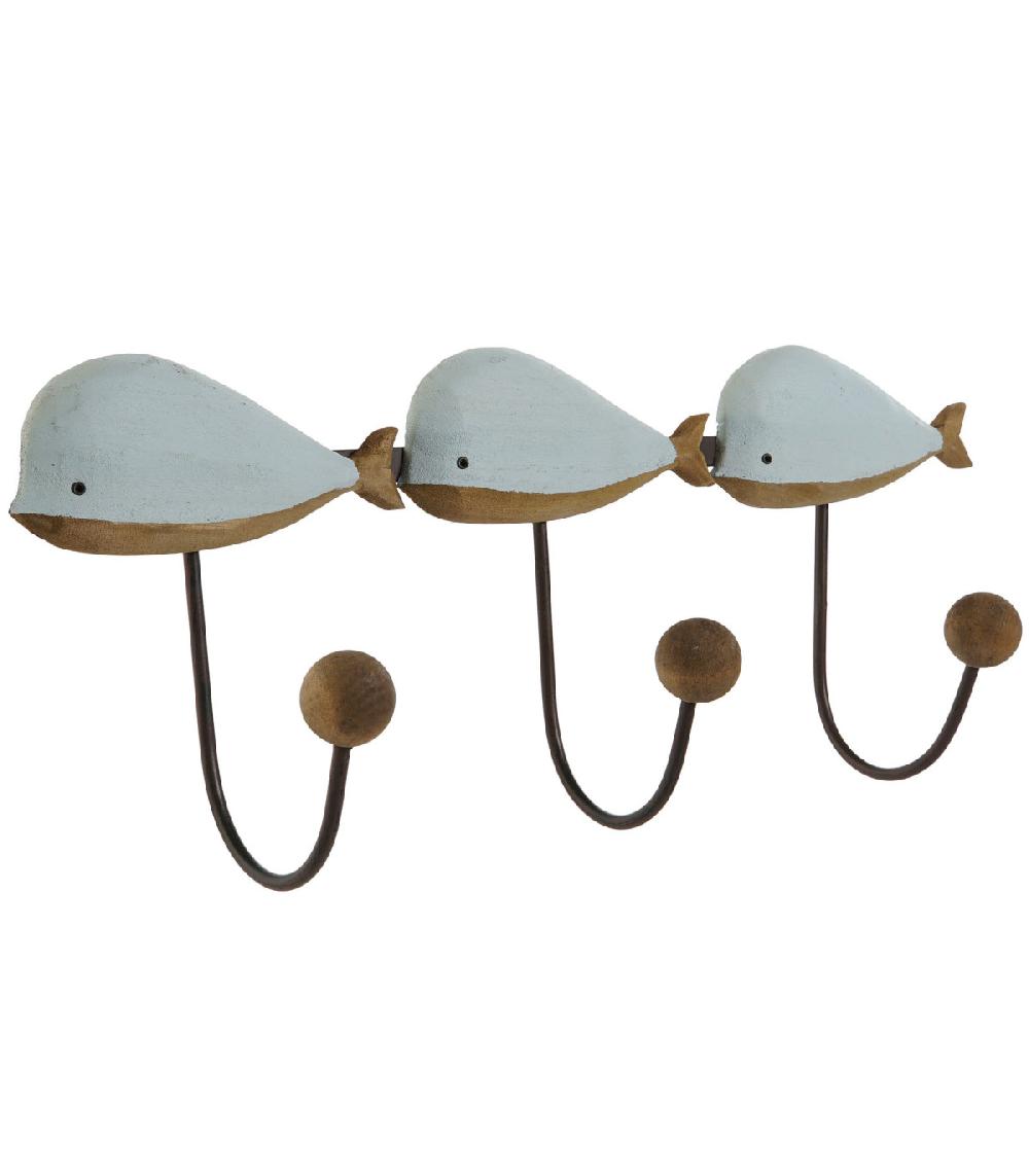 Wadiga Set De 2 Portemanteaux Bois Et Métal Baleines 45x10x17.5cm