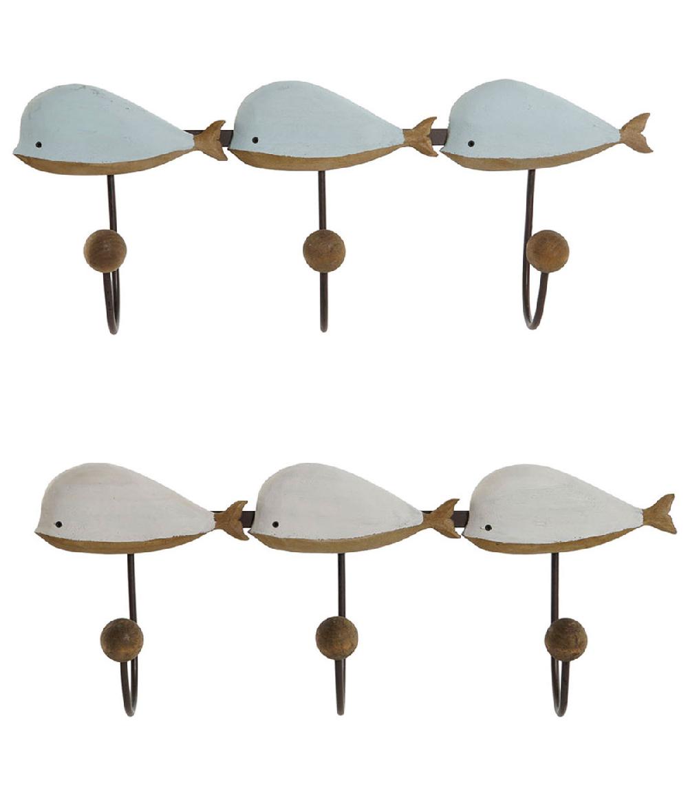 wadiga Set de 2 portemanteaux bois et métal baleines 45x10x17.5cm