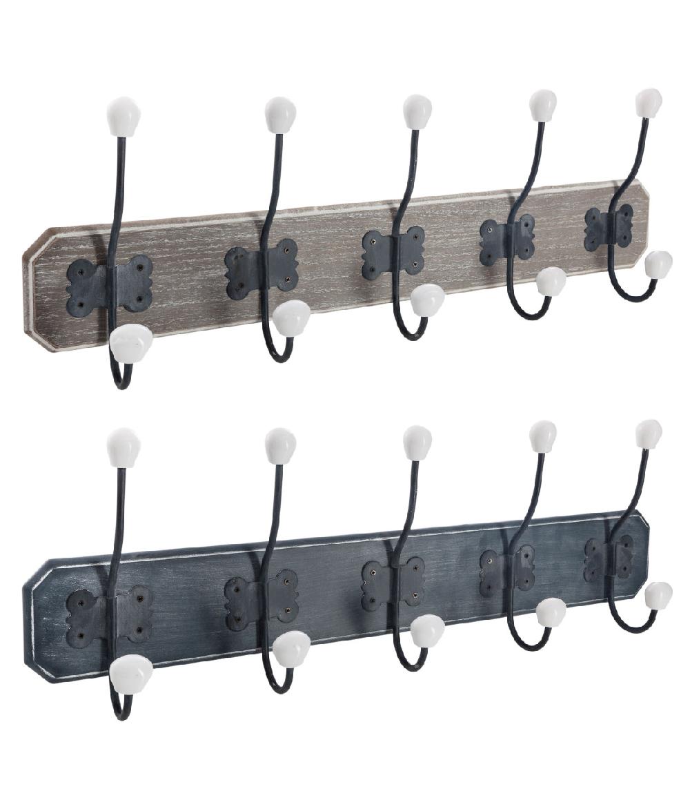 wadiga Set de 2 portemanteaux bois métal et grés 60.5x20.5x7.5cm