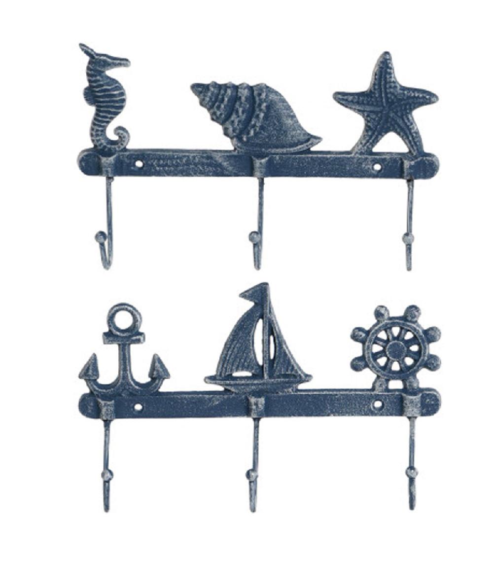 wadiga Set de 2 portemanteaux fonte bleus 28x5.5x17cm