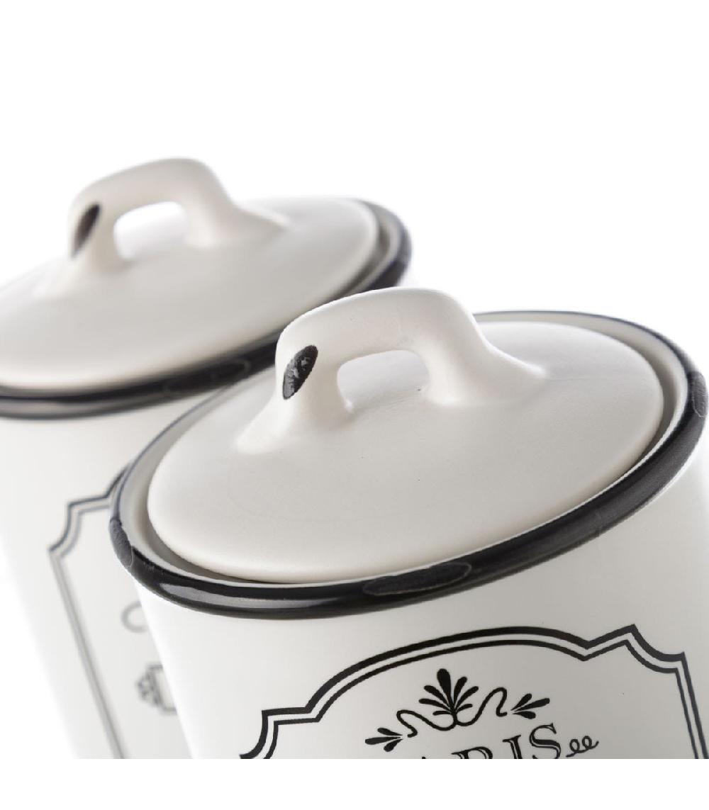 Wadiga Set De 2 Pots De Conservation En Céramique Blanche Paris - Café Et Thé