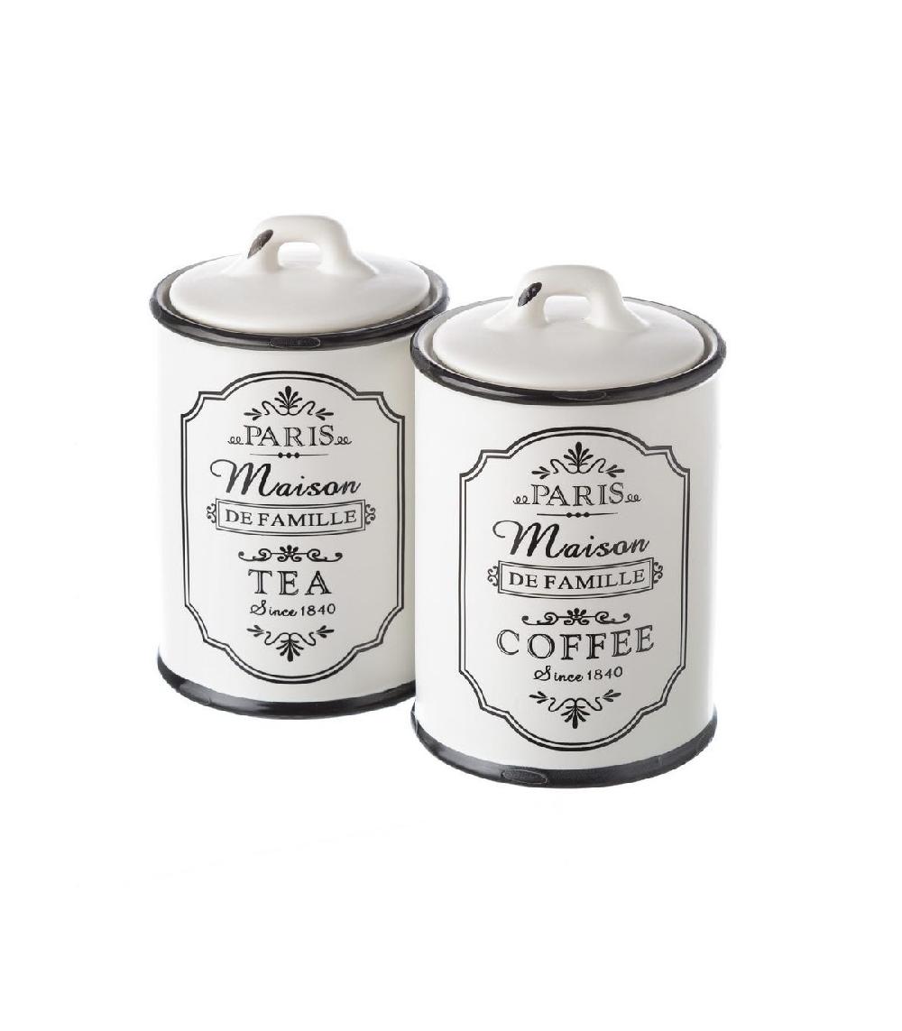 wadiga Set de 2 Pots de Conservation en Céramique Blanche Paris - Café et Thé