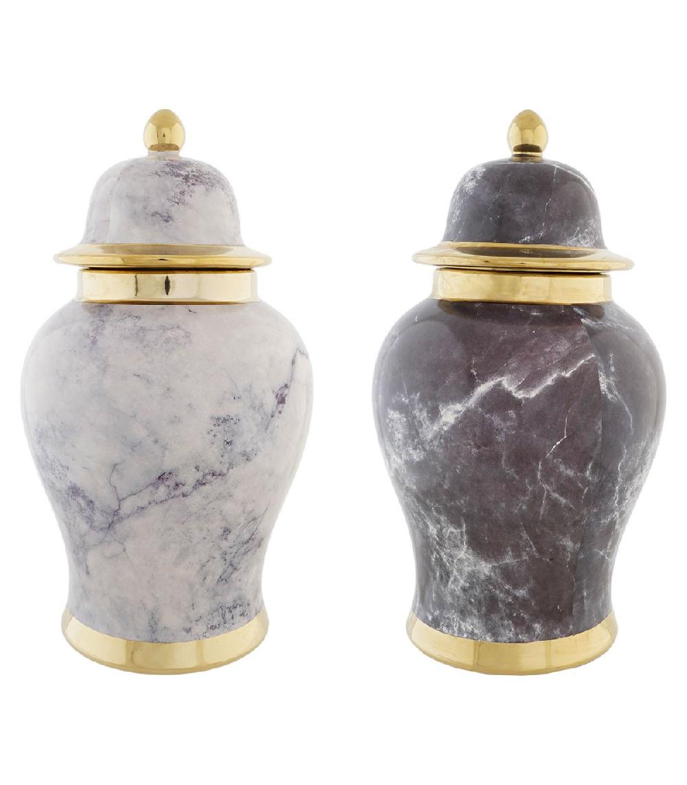 wadiga Set de 2 pots en porcelaine effet marbre 17x17x32cm