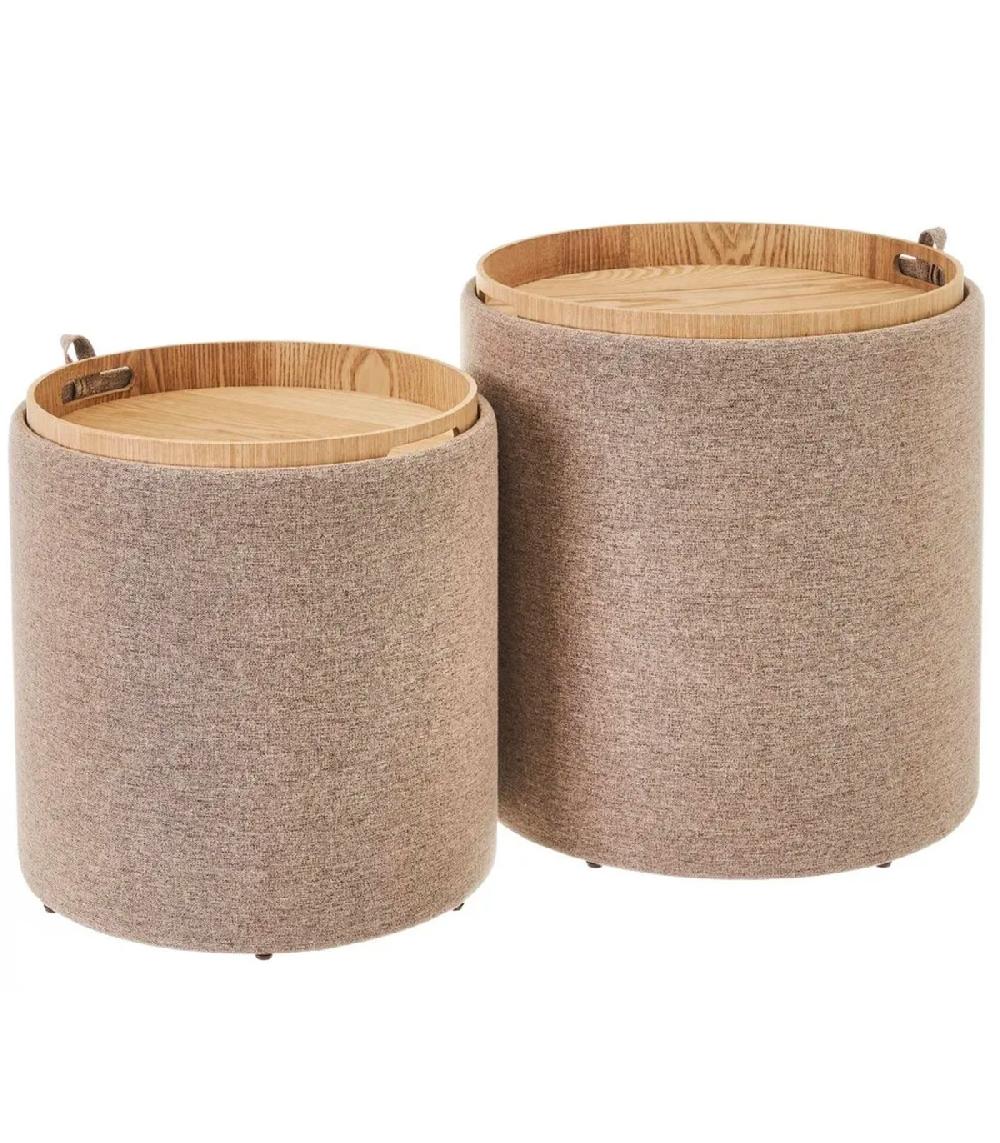 Wadiga Set De 2 Poufs 3 En 1 Pouf Table Coffre Tissu Beige