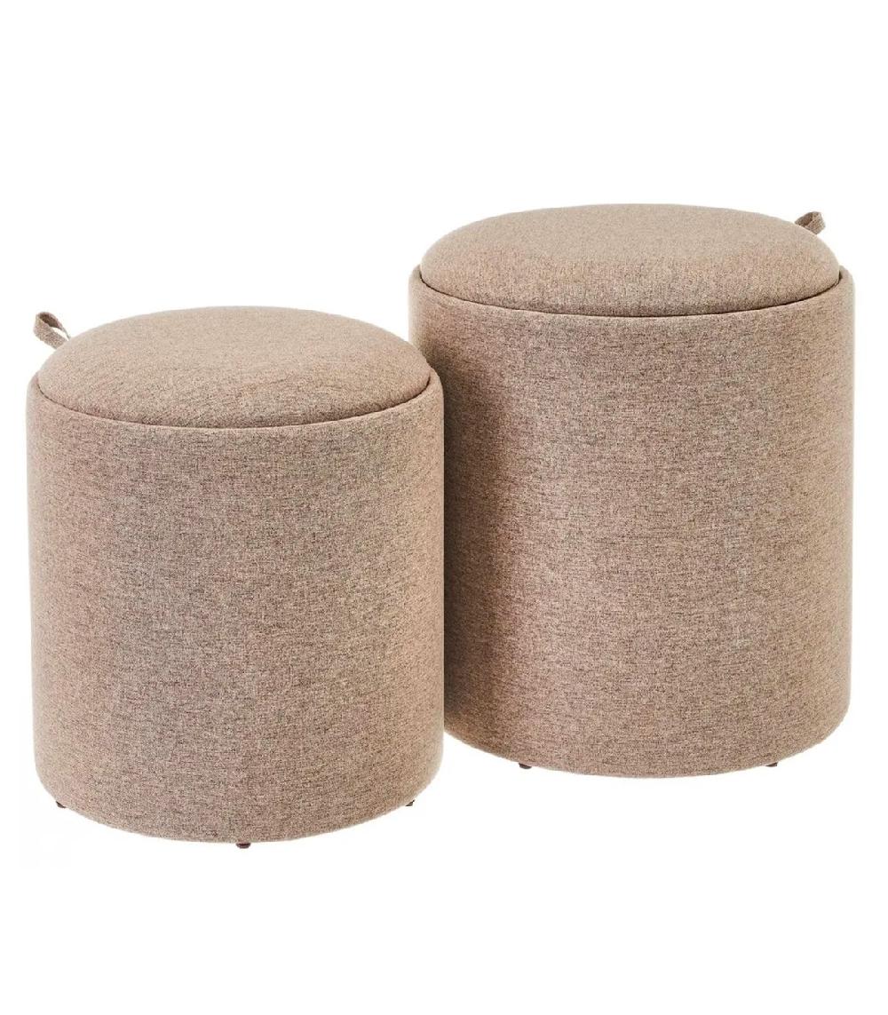wadiga Set de 2 poufs 3 en 1 pouf table coffre tissu beige