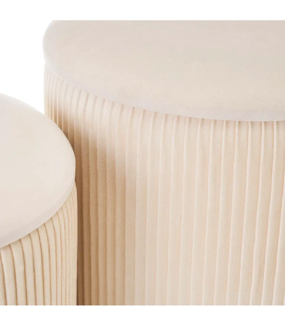 Wadiga Set De 2 Poufs Coffres Velours Beige Et Métal Doré 35x35x44cm