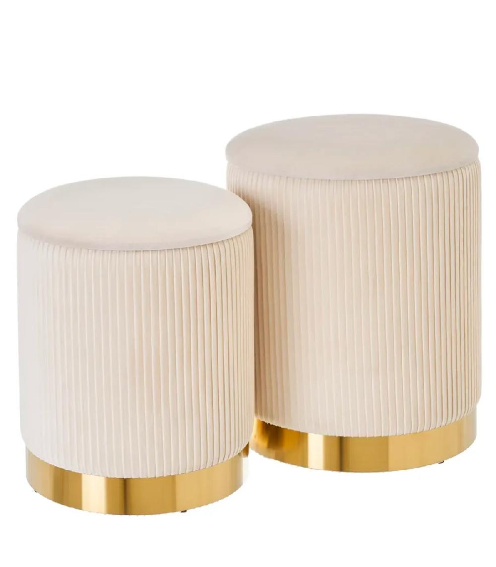 wadiga Set de 2 poufs coffres velours beige et métal doré 35x35x44cm